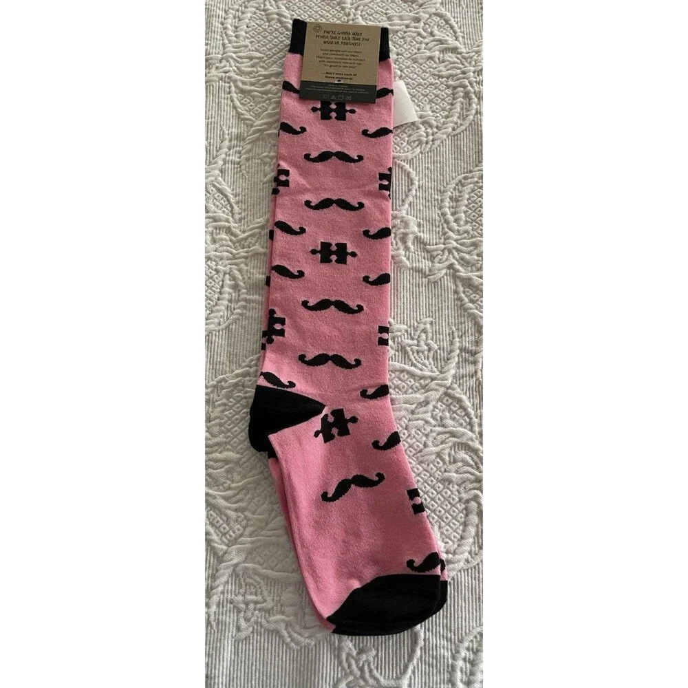 The Earth Is Full Of Good Pink Socks #PinkSocks Mustache And Puzzle Piece